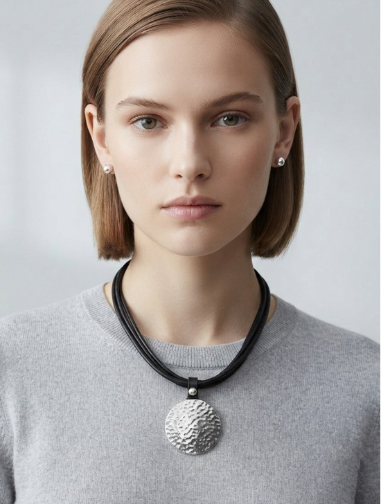 Multi-Rope Solid Circle Pendant Necklace & Earring Set